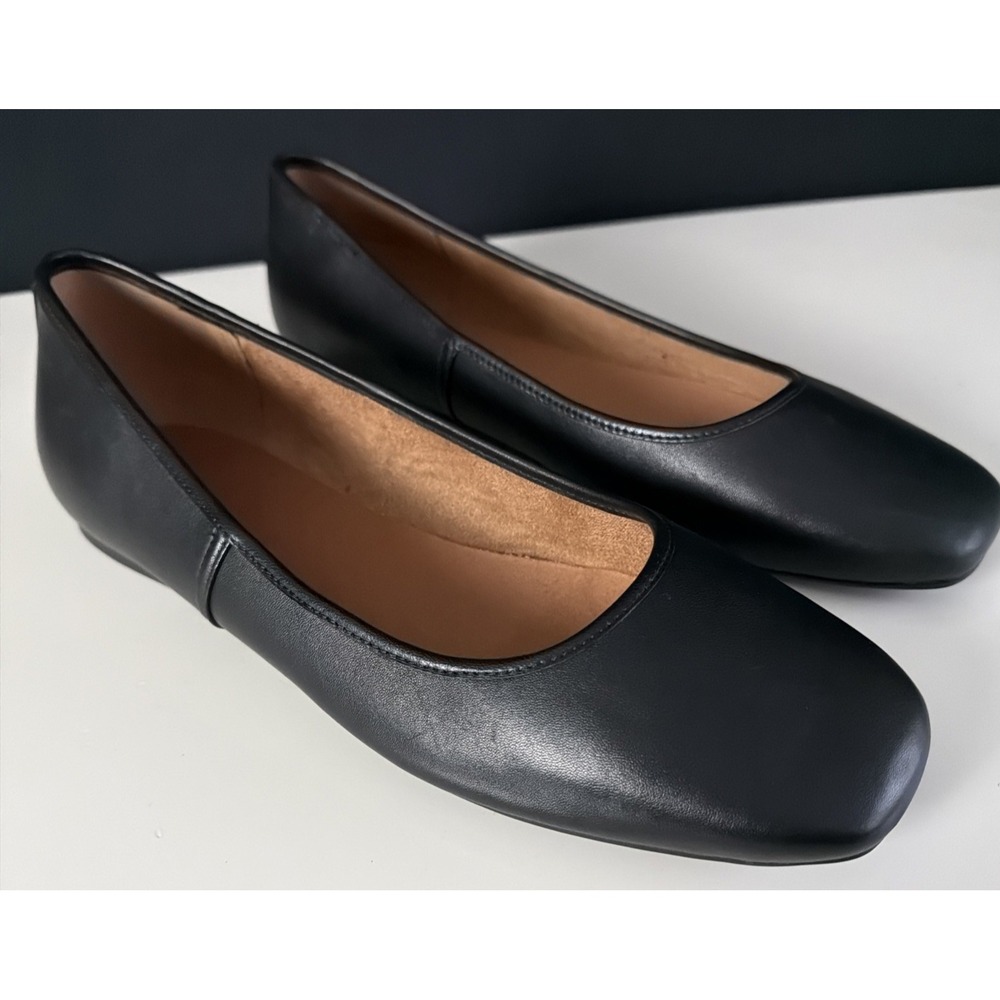 Vionic Orinda Black Leather Square Toe Ballet Flats Sz 10 Arch Support Orthotic